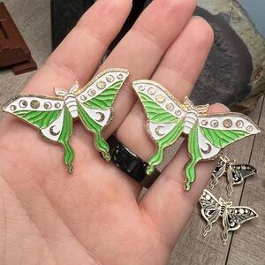 Green and White Moth Brooch Set